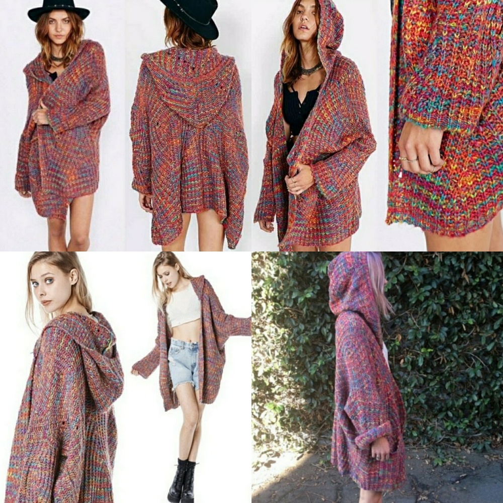 UNIF RAYA HOODED OVERSIZED RAINBOW SWEATER SMALL